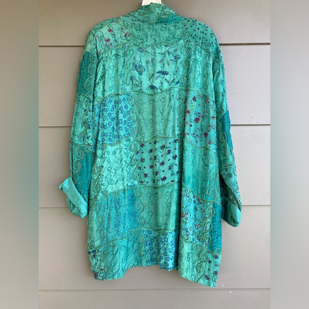 Celeste Vintage 90s Patchwork Oversized Teal Open… - image 2
